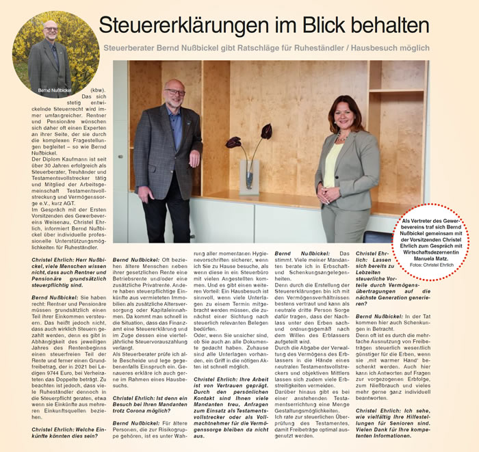 VRM Lokal Bernd Nußbickel Steuererklärungen im Blick behalten